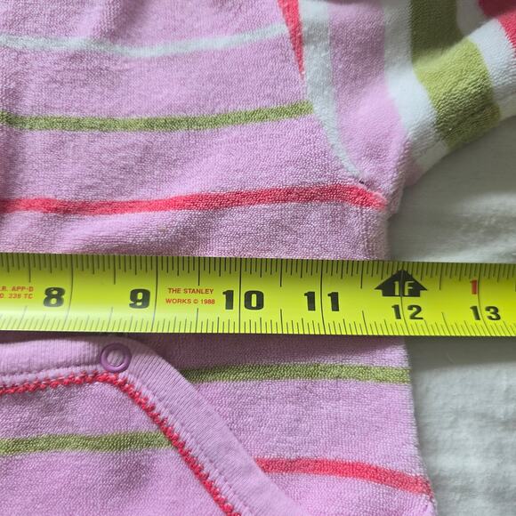 Petit Bateau Baby Girl Back Snap Footie Bodysuit Terry Cloth Pink Striped 12M - Picture 6 of 7